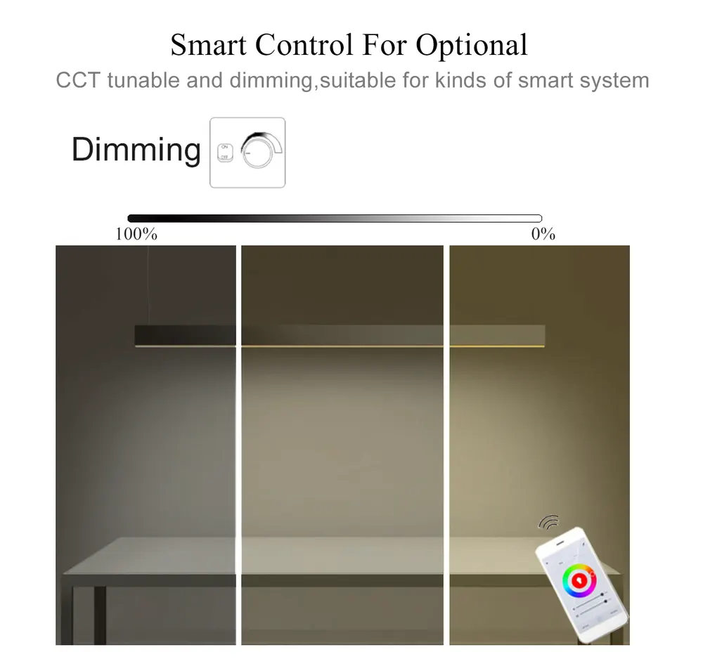 Trimless Zigbee Dimmable Linear LED Pendant Light 20-40W