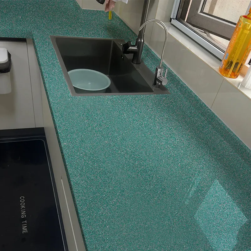 Marble-Look Green Engineered Quartz Slab 3200x1600mm