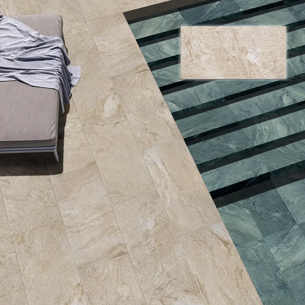 Non-Slip Stone-Look Porcelain Swimming Pool Tile 300x600mm