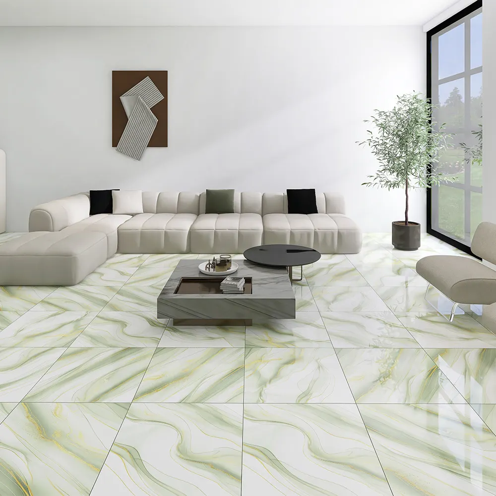 Stone-Look Gold Polished Porcelain Floor Tile 600x600mm