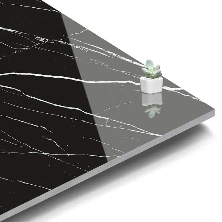 Stone-Look Black/White Glazed Porcelain Floor Tile 600x600mm