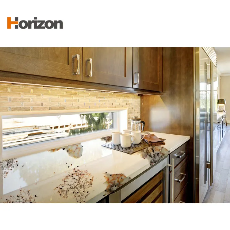 Brown Gold Calacatta Engineered Quartz Slab 3200x1600mm