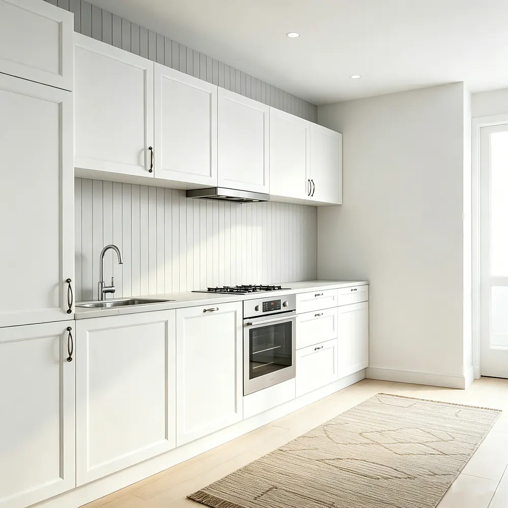 White Modern MDF Modular Kitchen Cabinet Set