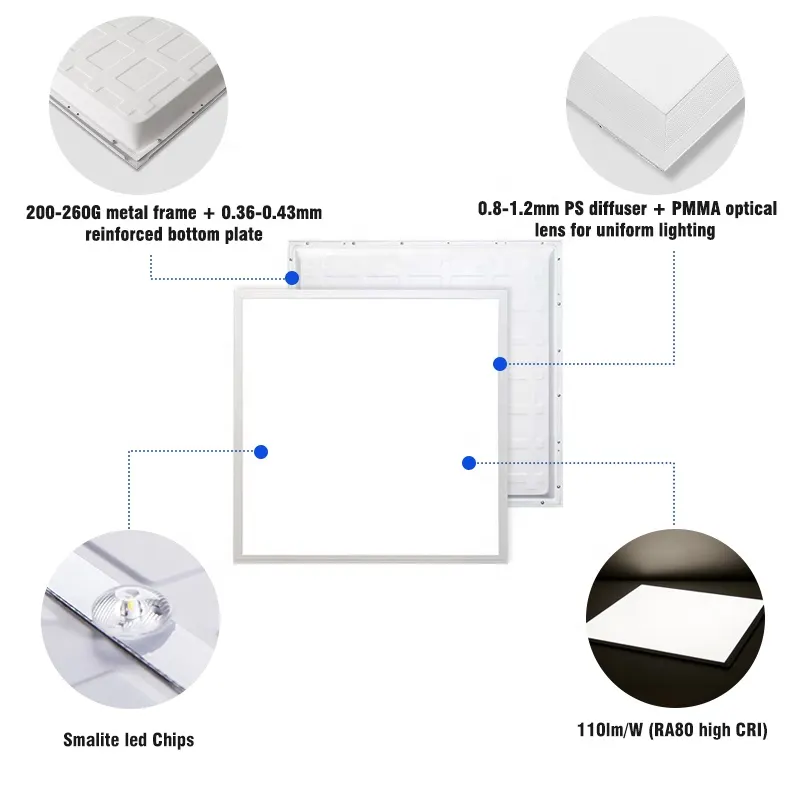 Recessed Square Aluminum LED Panel Light 595x595mm 50W 6500K