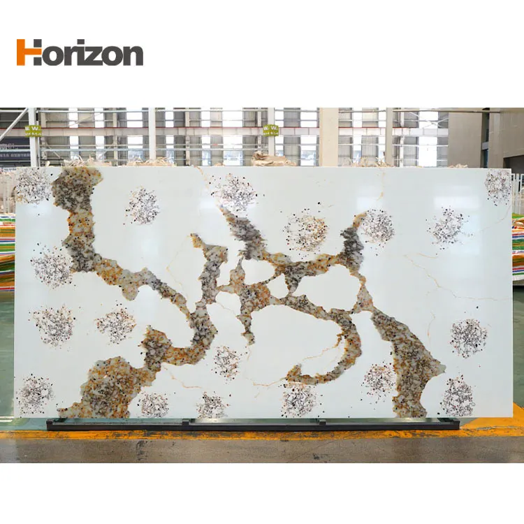 Brown Gold Calacatta Engineered Quartz Slab 3200x1600mm