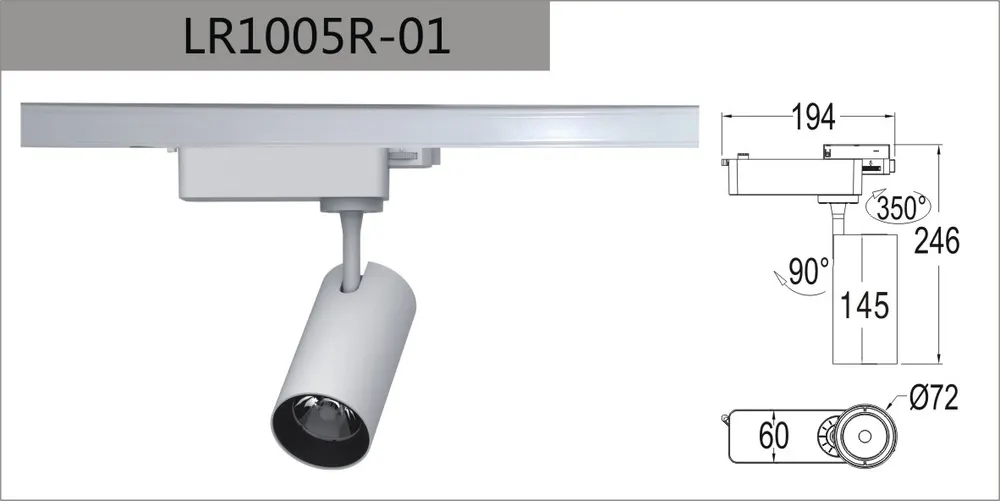 Anti-Glare Aluminum COB LED Track Spotlight Black 2/32W
