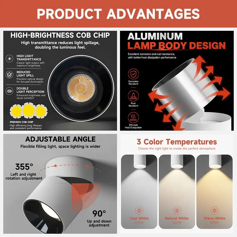 Surface-Mounted Aluminum LED Downlight Black/White 10W