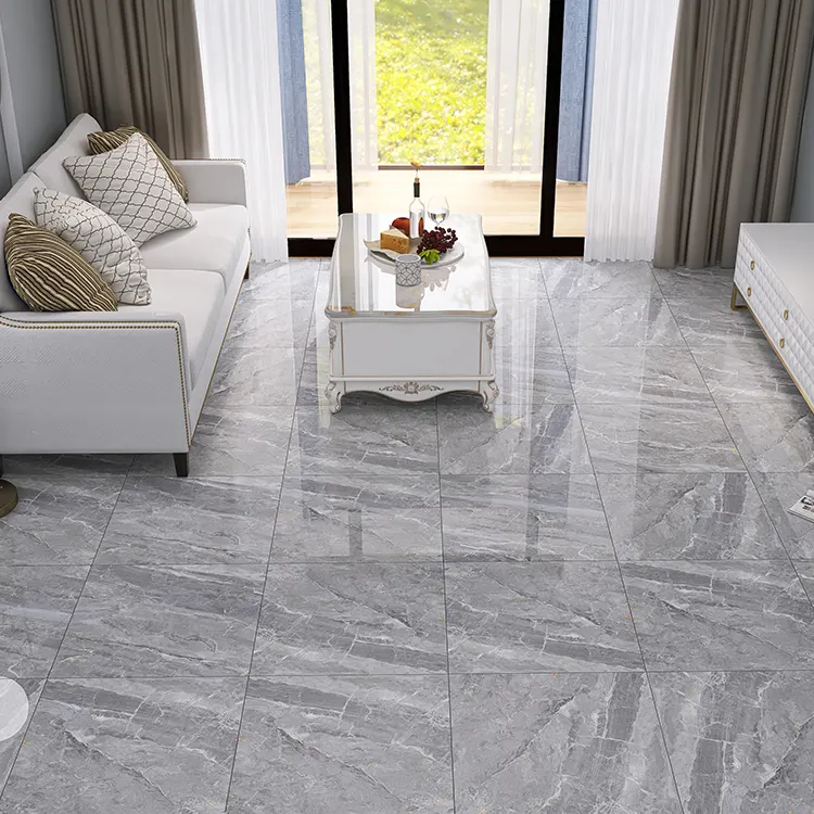 Marble-Look Glossy Porcelain Floor Tile 600x600mm