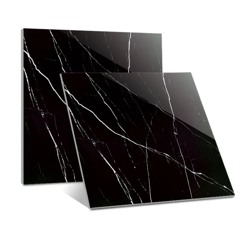 Marble-Look Black/White Polished Porcelain Wall And Floor Tile 600x600mm