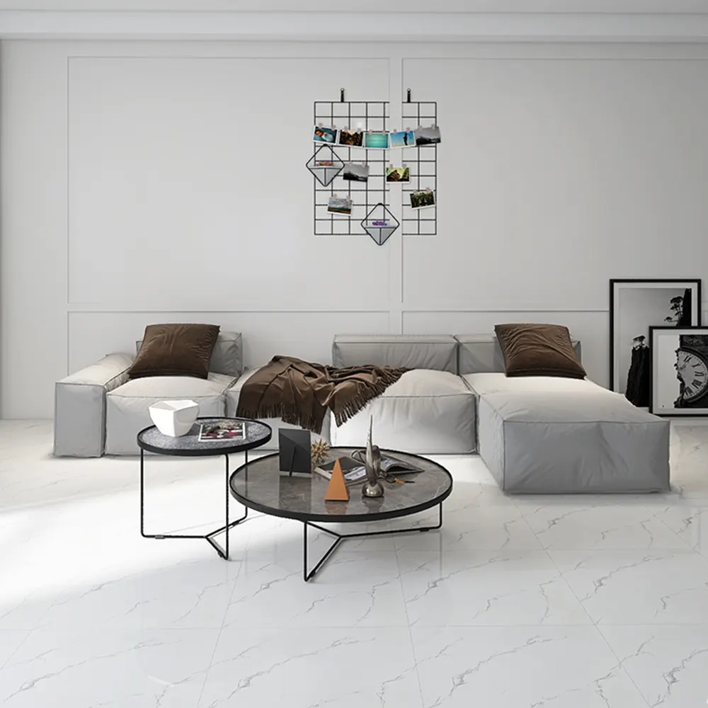 Carrara White Polished Porcelain Floor Tile 600x600mm