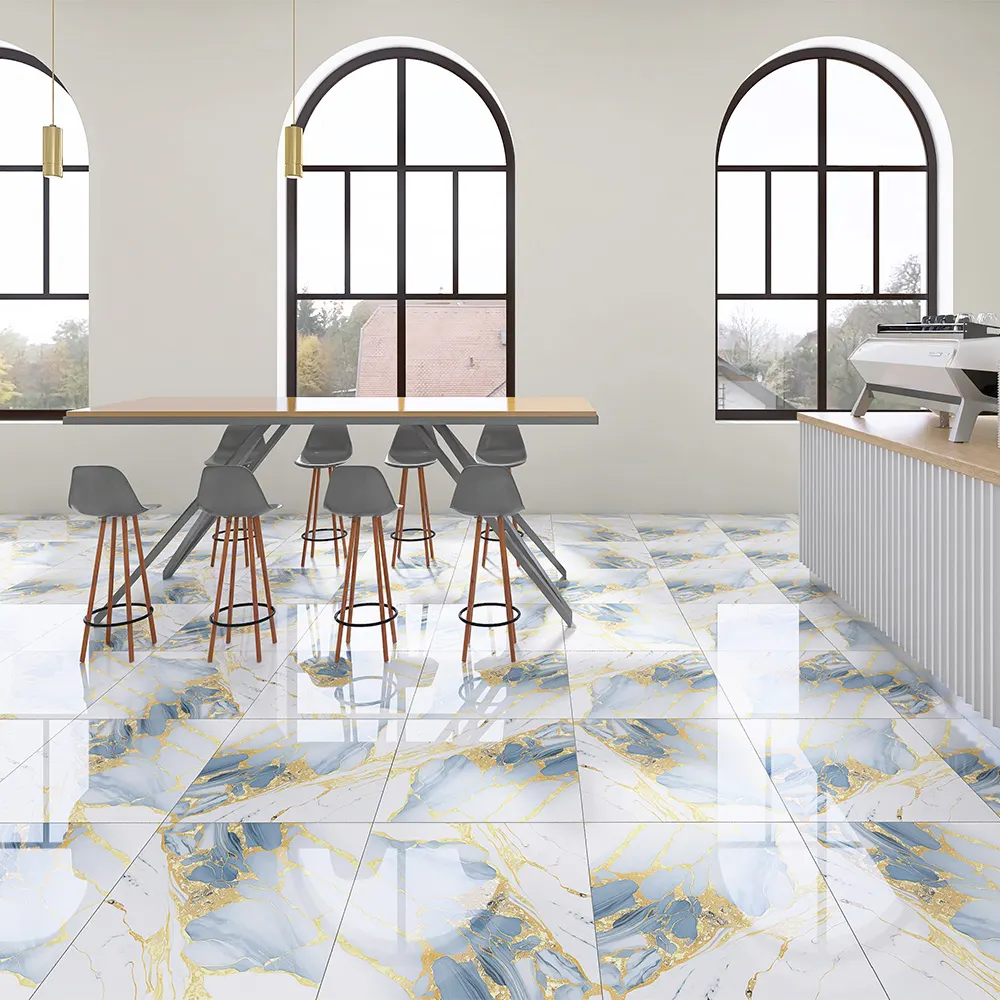Non-Slip Stone-Look Glossy Porcelain Wall And Floor Tile 600x600mm