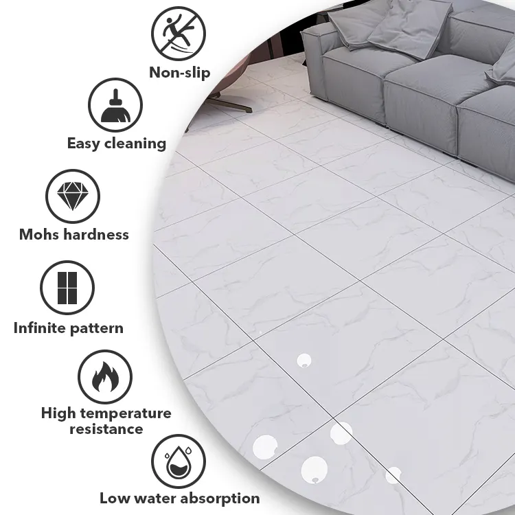Stone-Look Gray/White Glossy Porcelain Floor Tile 600x600mm