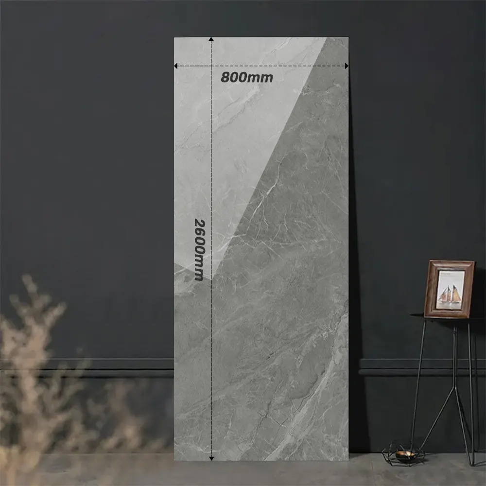 Marble-Look Gray Polished Sintered Stone Slab 800x2600mm
