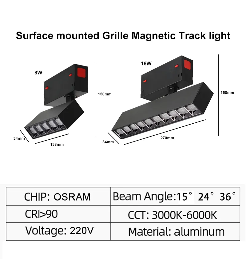 Dimmable Aluminum Magnetic LED Track Spotlight 8/16W 220V