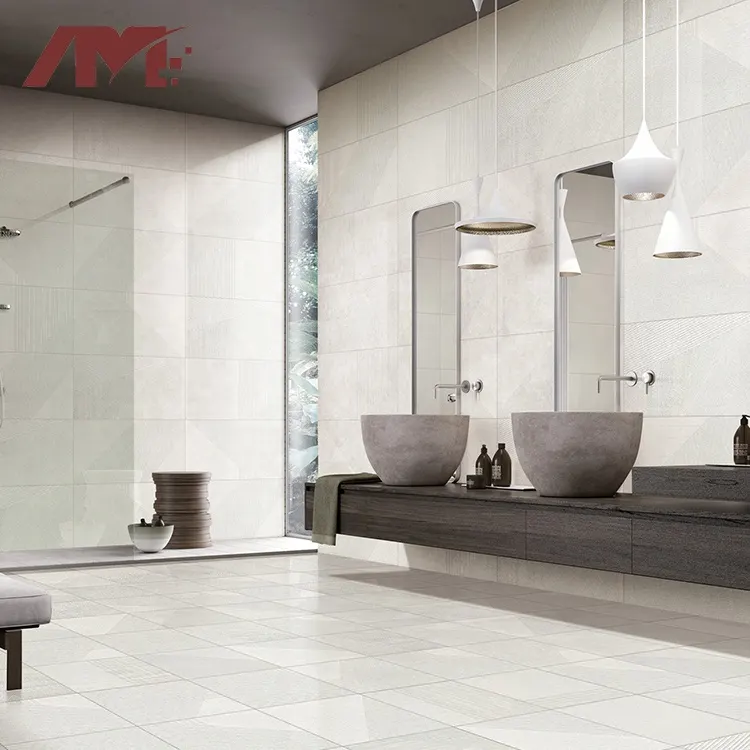 Non-Slip Beige/White Polished Ceramic Wall And Floor Tile 400x800mm