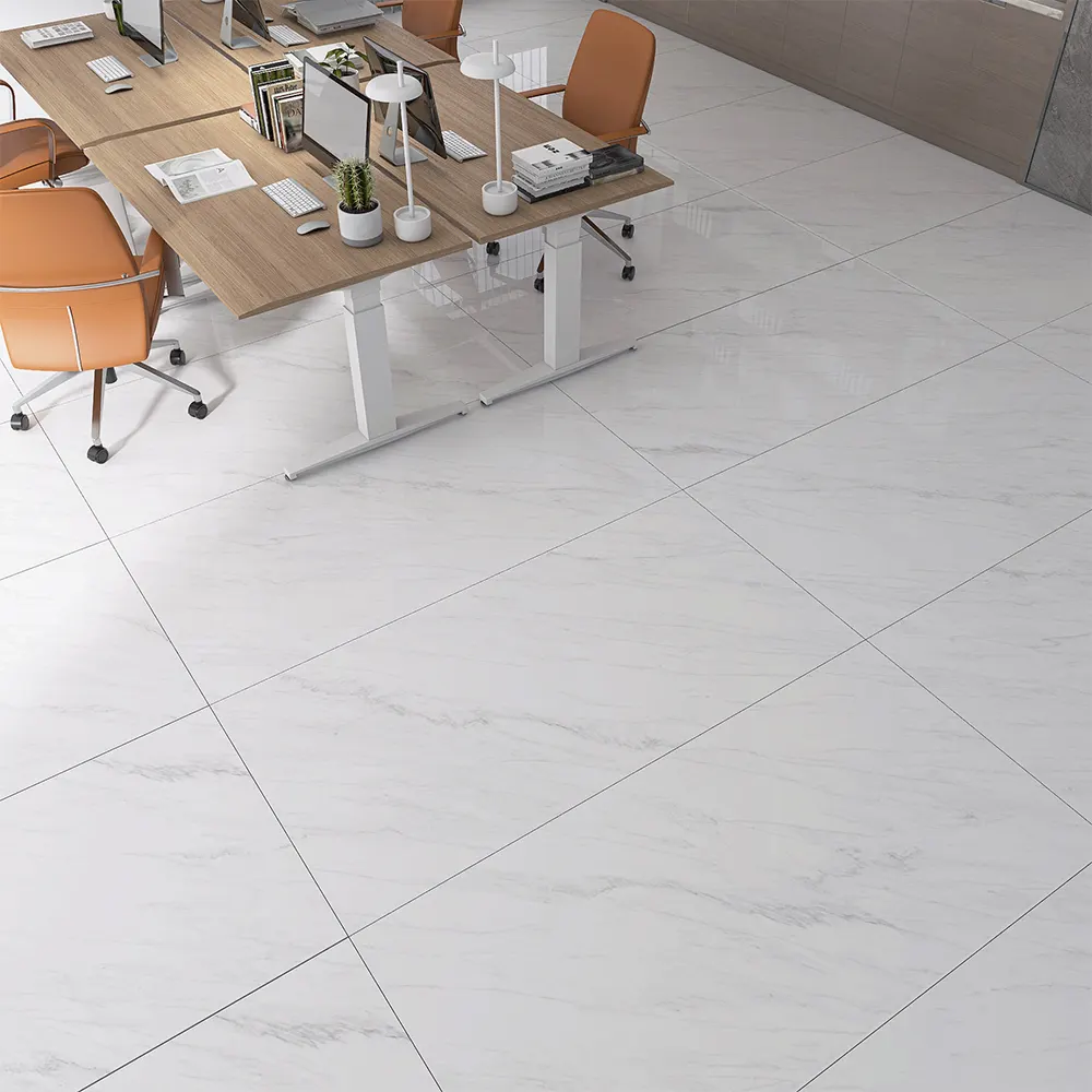 Marble-Look White Glossy Ceramic Floor Tile 900x1800mm