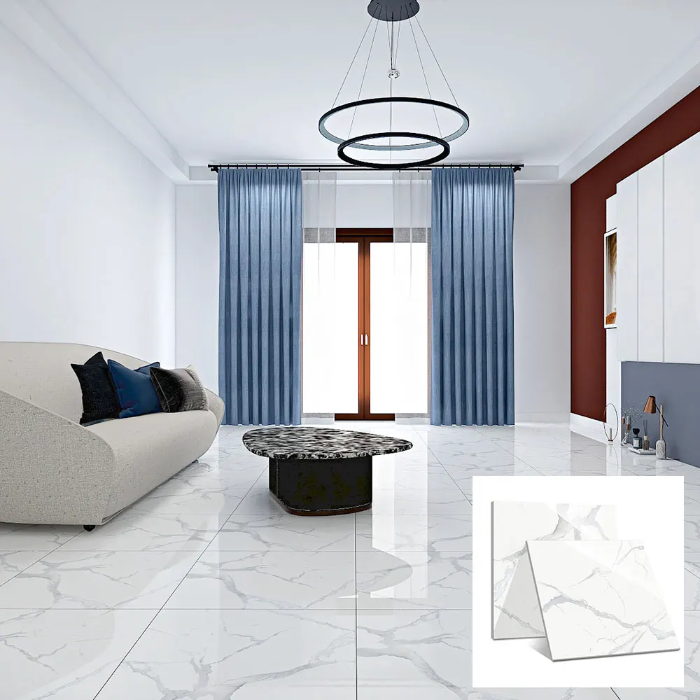 Non-Slip Marble-Look White Glazed Porcelain Floor Tile 600x600mm