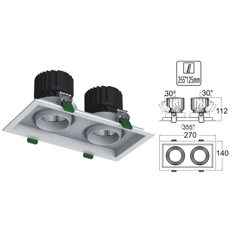 Adjustable Recessed Aluminum LED Grille Spotlight 24-32W