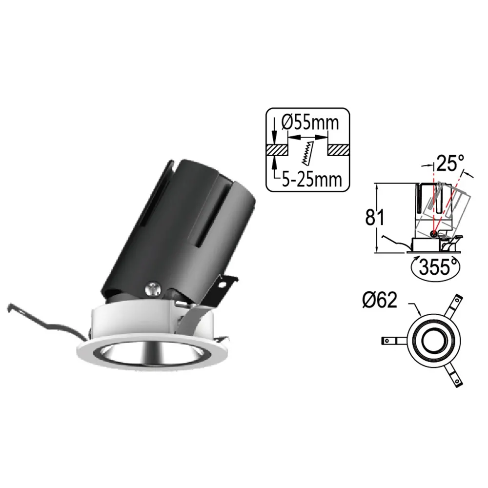 Anti-Glare Rotatable Recessed LED Downlight 6/9W