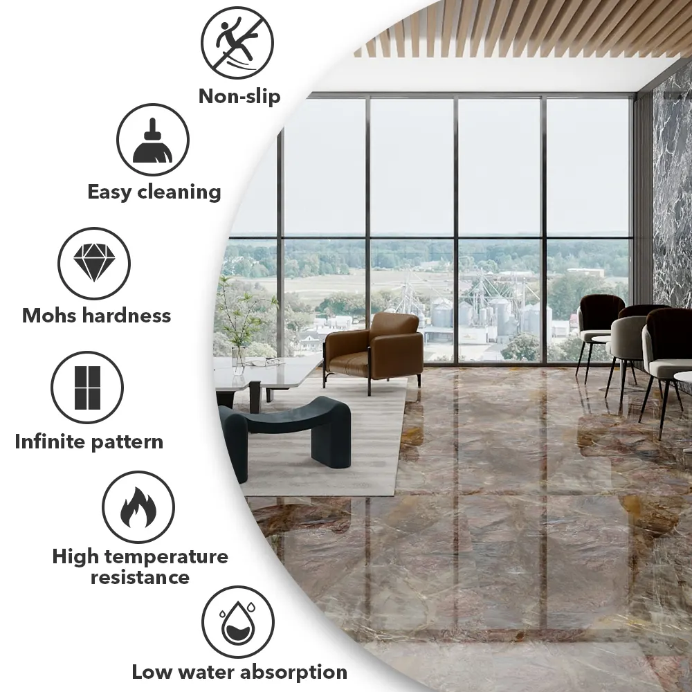 Marble-Look Glossy Porcelain Floor Tile 600x1200mm