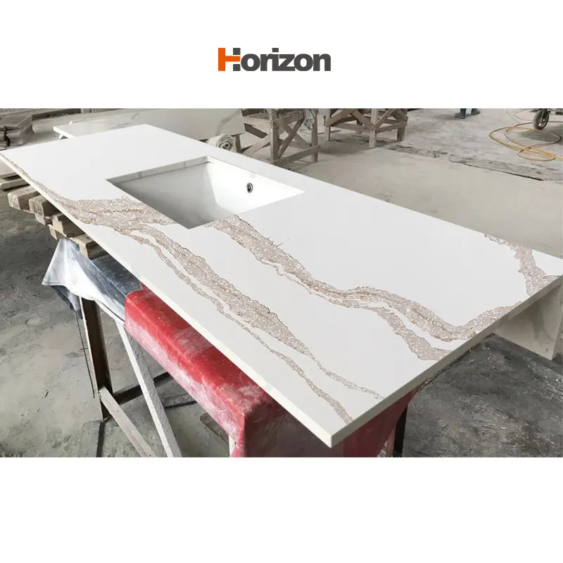 Marble-Look White Engineered Quartz Slab 3200x1600mm