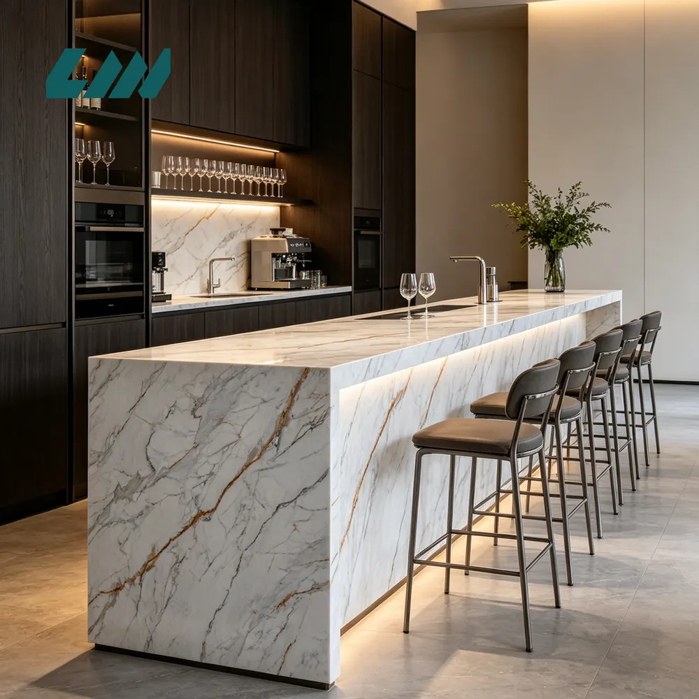 Marble-Look Gray Engineered Quartz Slab 3200x1600mm