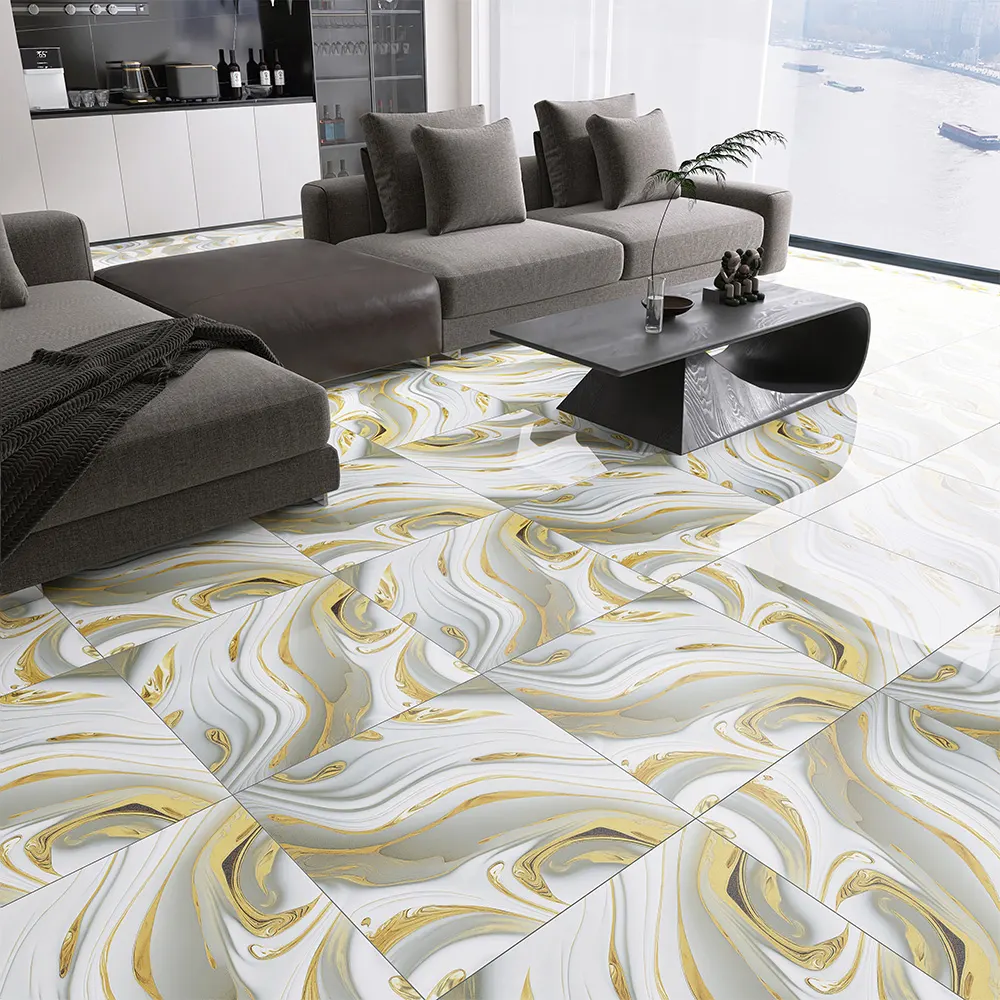 Stone-Look Gold Glazed Porcelain Wall Tile 600x600mm