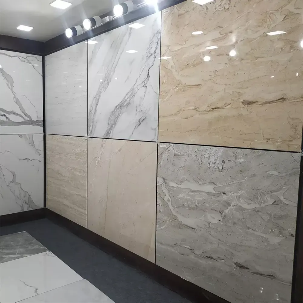 Marble-Look Beige Polished Porcelain Floor Tile 600x600mm