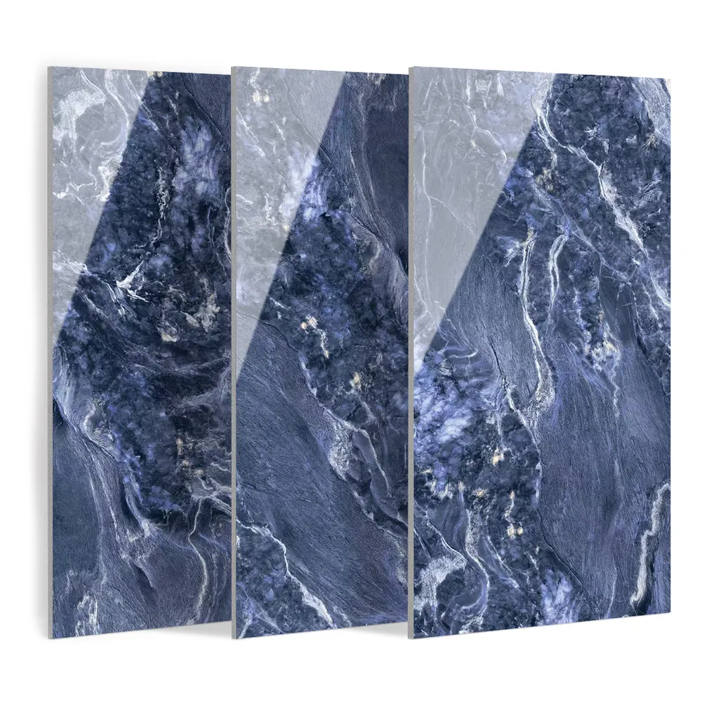 Marble-Look Blue Glazed Porcelain Floor Tile 600x1200mm