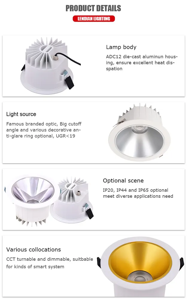 Recessed Aluminum COB LED Downlight 10W IP54/IP65