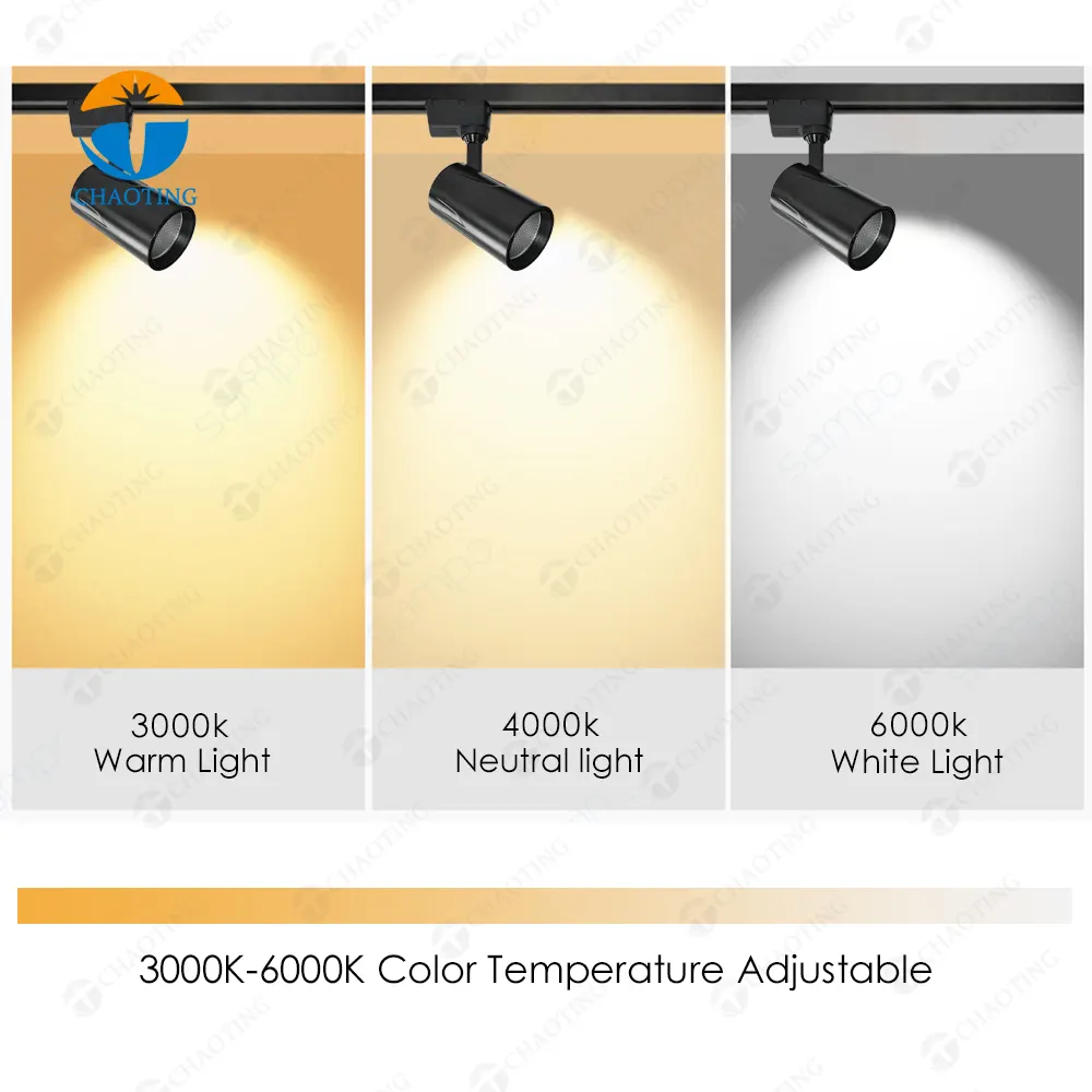 Adjustable COB LED Track Spotlight Black/White 10-40W for 2-Wire Track 3000K/4000K/6000K