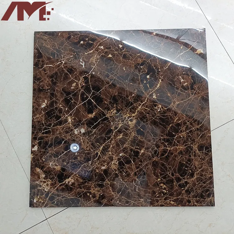 Non-Slip Marble-Look Brown Glazed Porcelain Stair Tread Tile 600x600mm