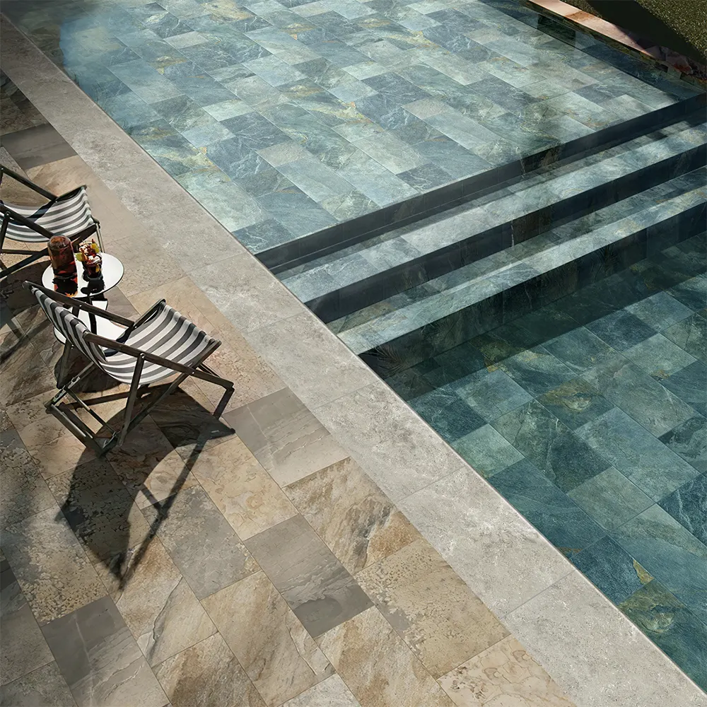 Non-Slip Stone-Look Porcelain Swimming Pool Tile 300x600mm