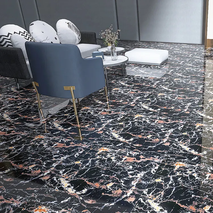 Marble-Look Glossy Porcelain Floor Tile 600x600mm