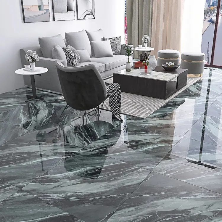 Non-Slip Stone-Look Gold Polished Porcelain Floor Tile 800x800mm