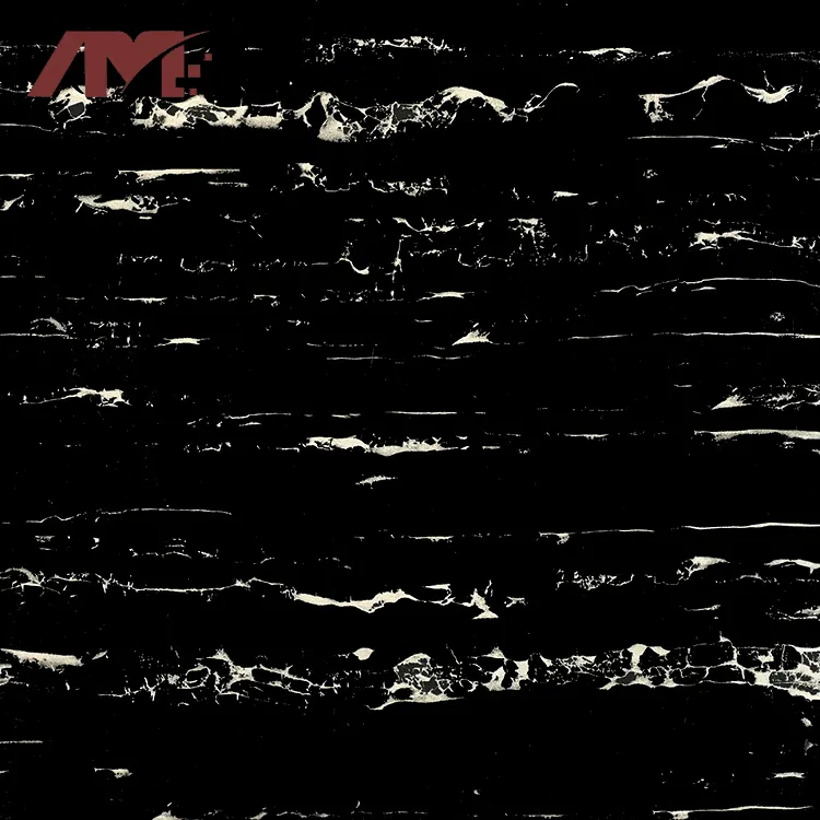 Marble-Look Black/Gold Polished Porcelain Floor Tile 800x800mm