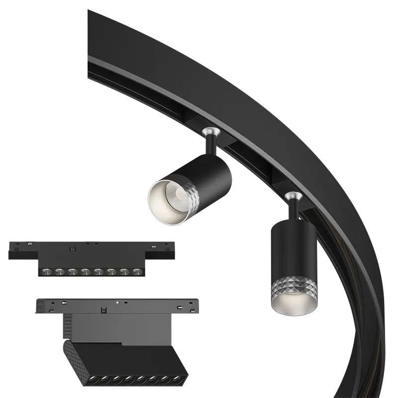 Adjustable Recessed Aluminum Magnetic LED Track Spotlight Black 48V For 2-Wire Track