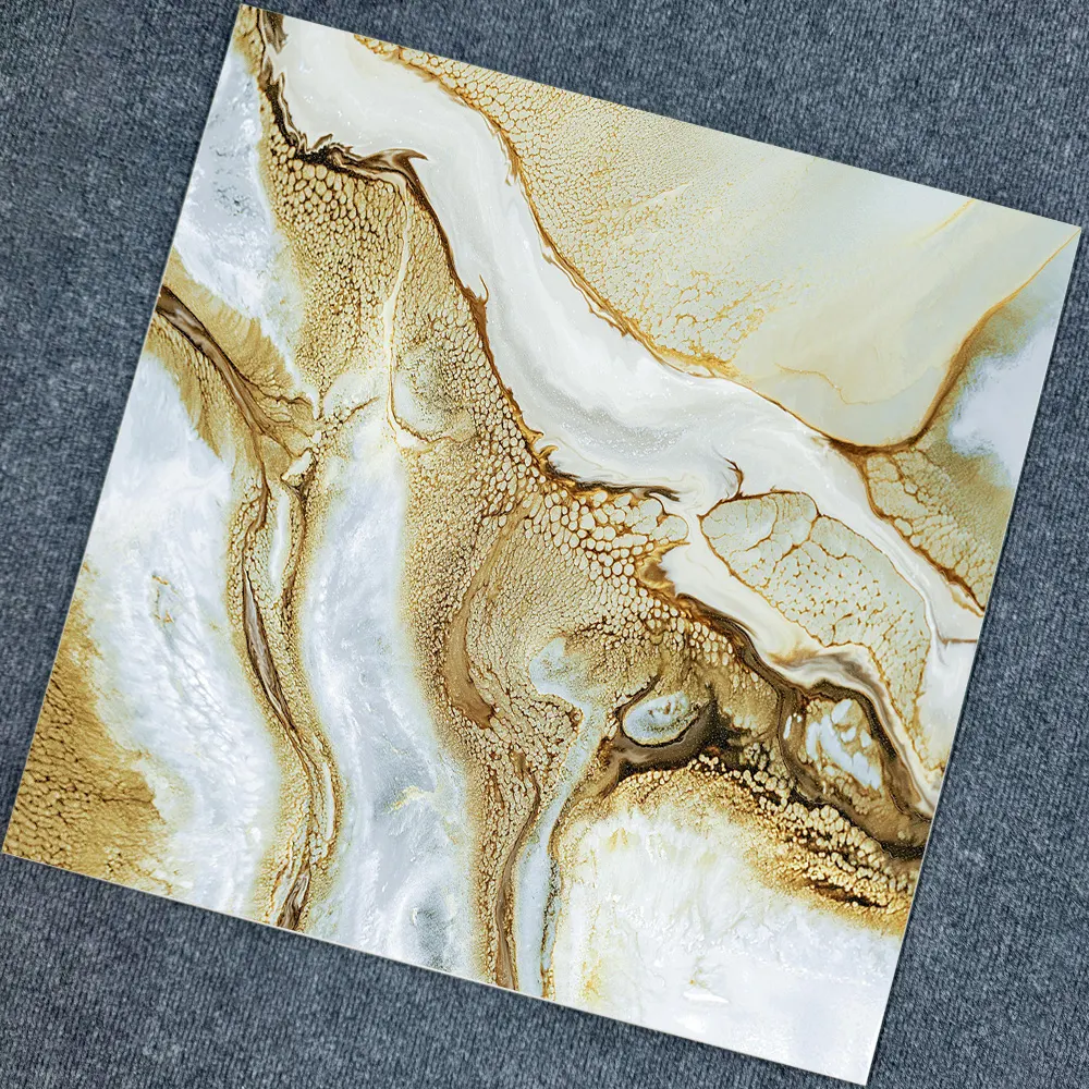 Stone-Look Gold Glazed Porcelain Wall Tile 600x600mm