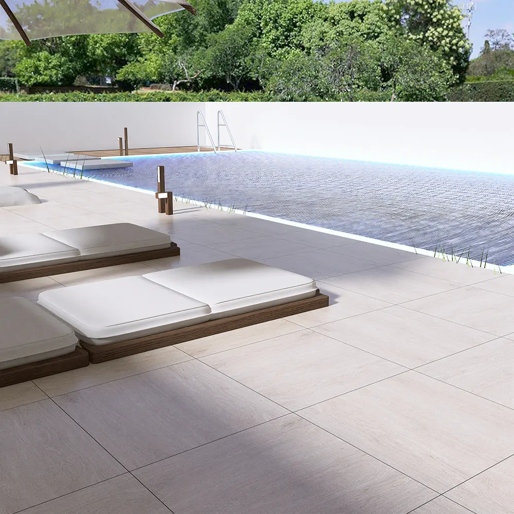 Non-Slip Wood-Look Gray Porcelain Exterior Wall Tile 600x600mm