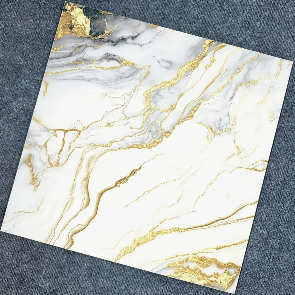 Marble-Look Gold Polished Porcelain Floor Tile 600x600mm