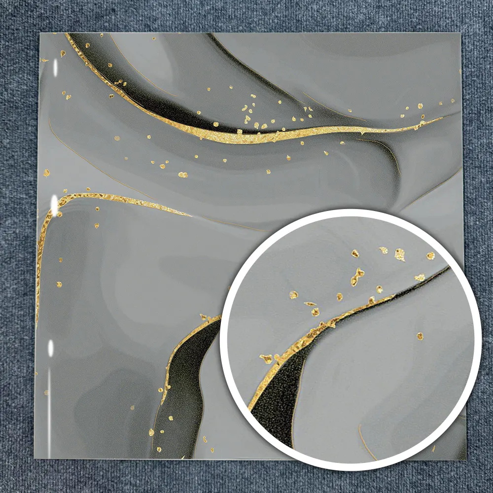 Non-Slip Marble-Look Gold Polished Porcelain Floor Tile 600x600mm
