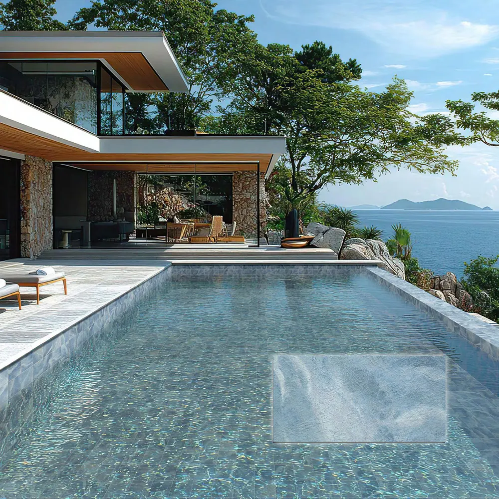 Non-Slip Marble-Look Matte Porcelain Swimming Pool Tile 300x600mm