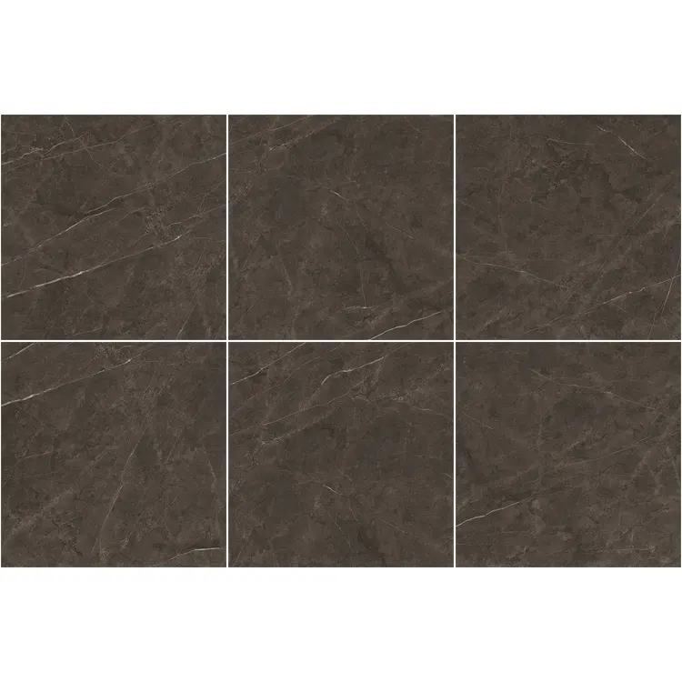 Marble-Look Brown Glossy Porcelain Wall And Floor Tile 600x600mm