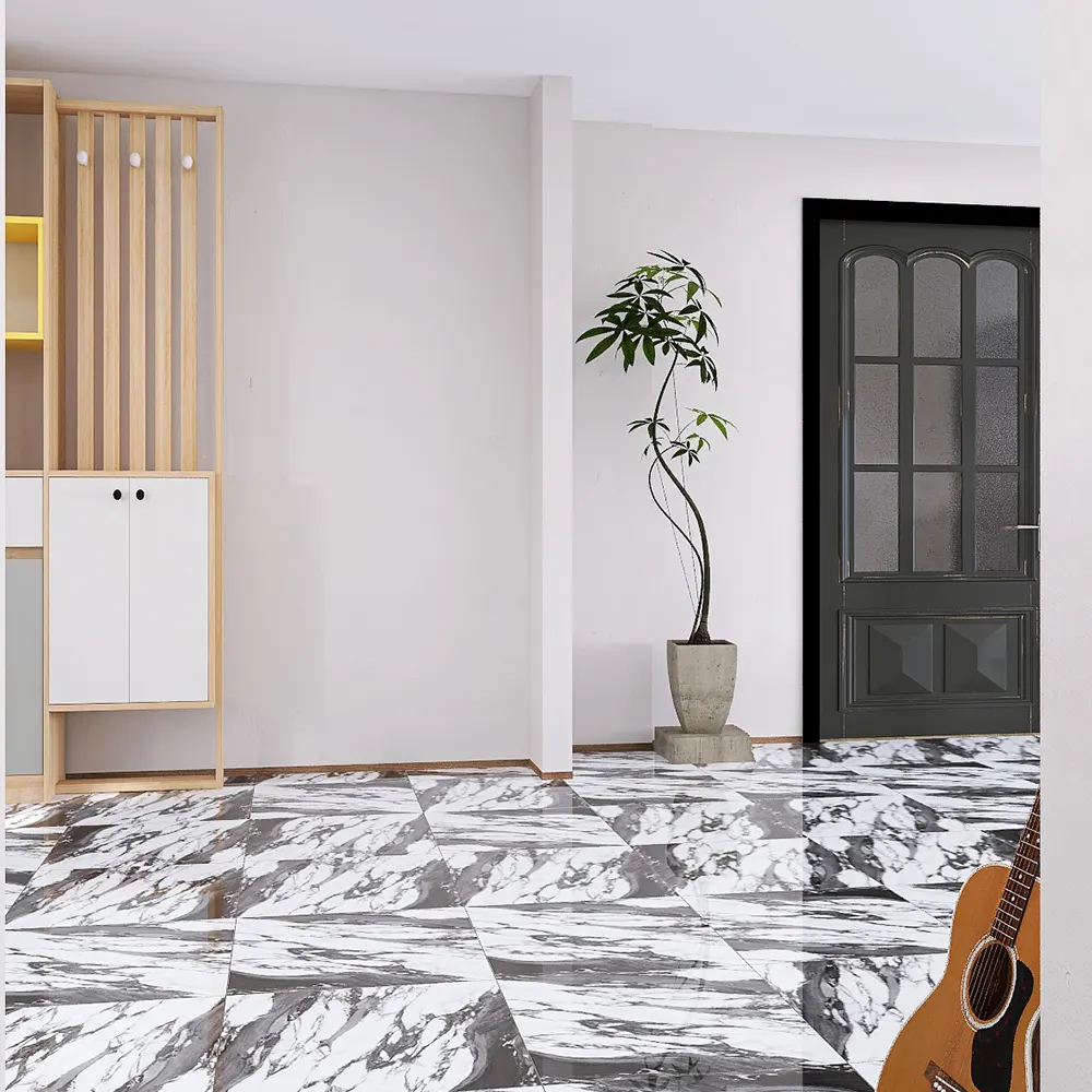 Marble-Look White Polished Porcelain Wall And Floor Tile 600x600mm