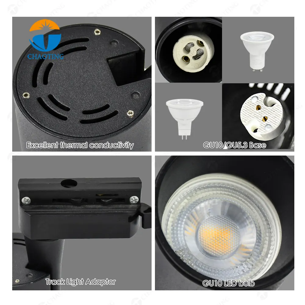 Aluminum Track Spotlight Housing Black/White GU10/MR16