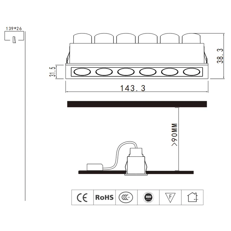 Anti-Glare Dimmable Recessed LED Grille Spotlight 10W