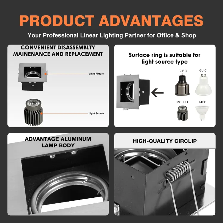 Anti-Glare Recessed Aluminum Downlight Housing MR16 3000K