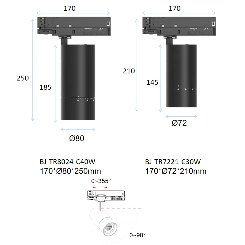 Rotatable Dimmable Aluminum LED Track Spotlight 20-38W For 4-Wire Track 2700K/3000K/4000K