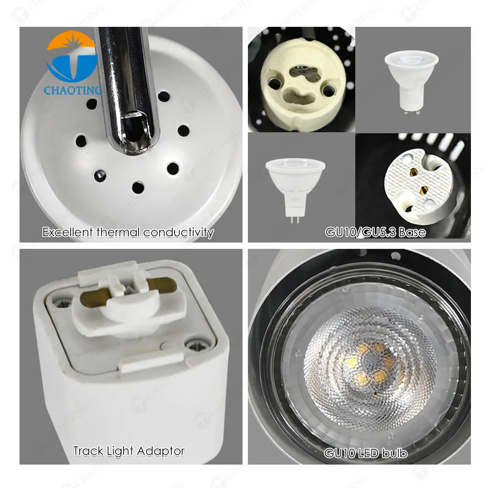 Aluminum Track Spotlight Housing Black/White MR16/GU10 for 2/3/4-Wire Track
