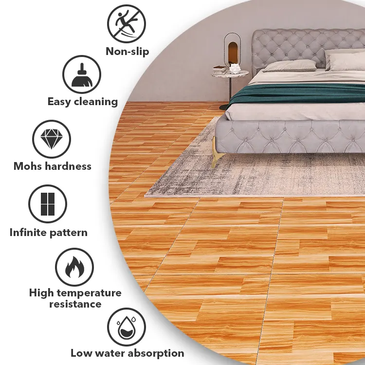 Wood-Look Glazed Porcelain Floor Tile 600x600mm